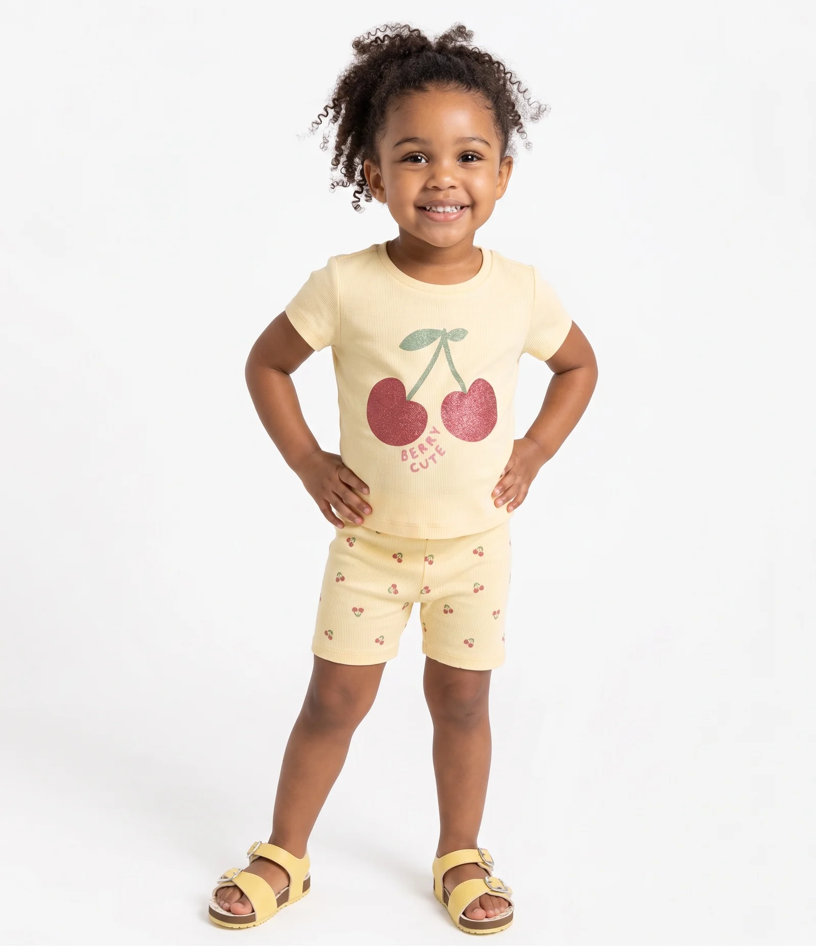 Short Infantil Ciclista com Cerejinhas - Tam 1 a 6 Anos Amarelo 1