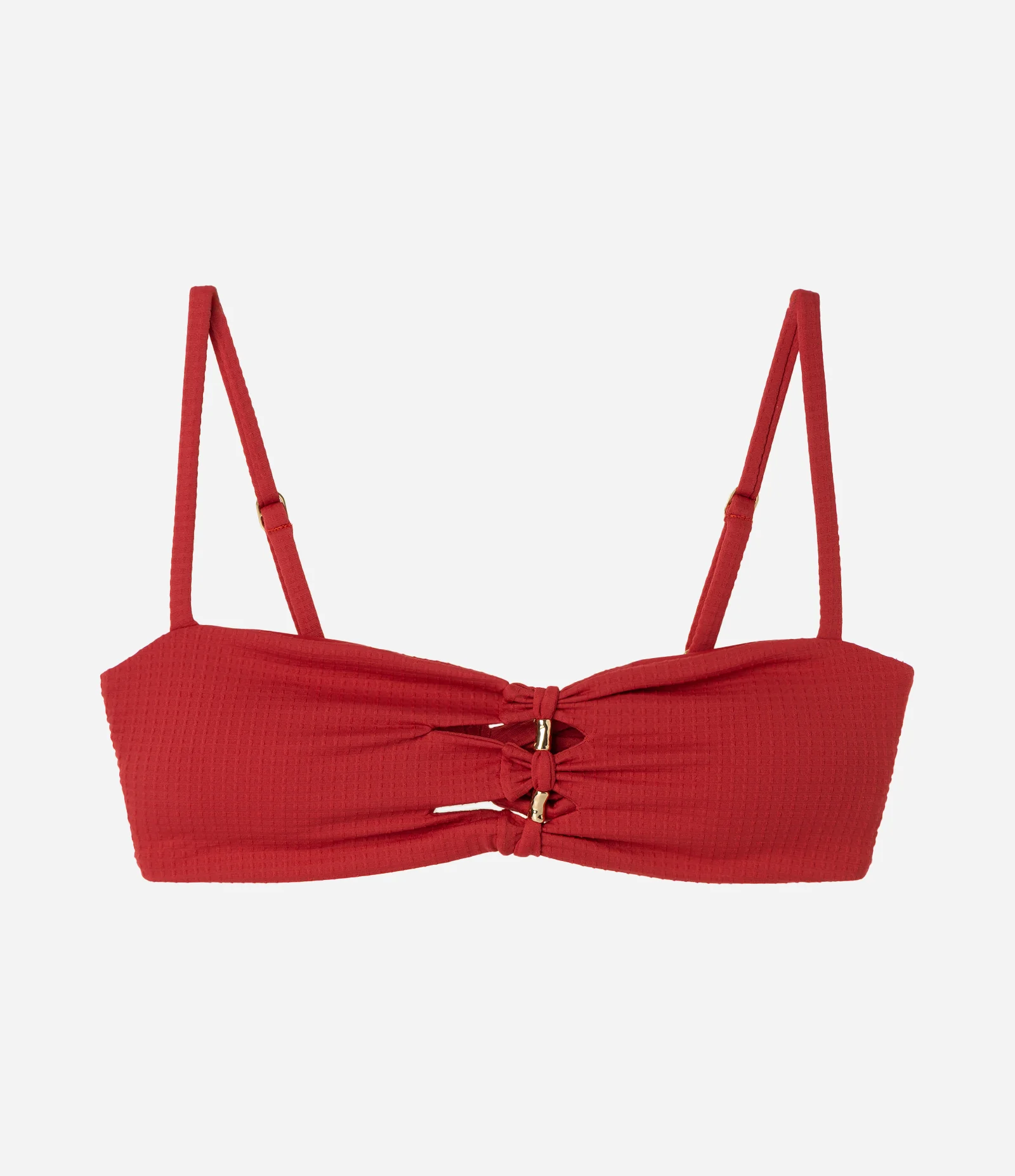 Biquíni Top Bandeau Texturizado com Detalhe Frontal Vermelho 1