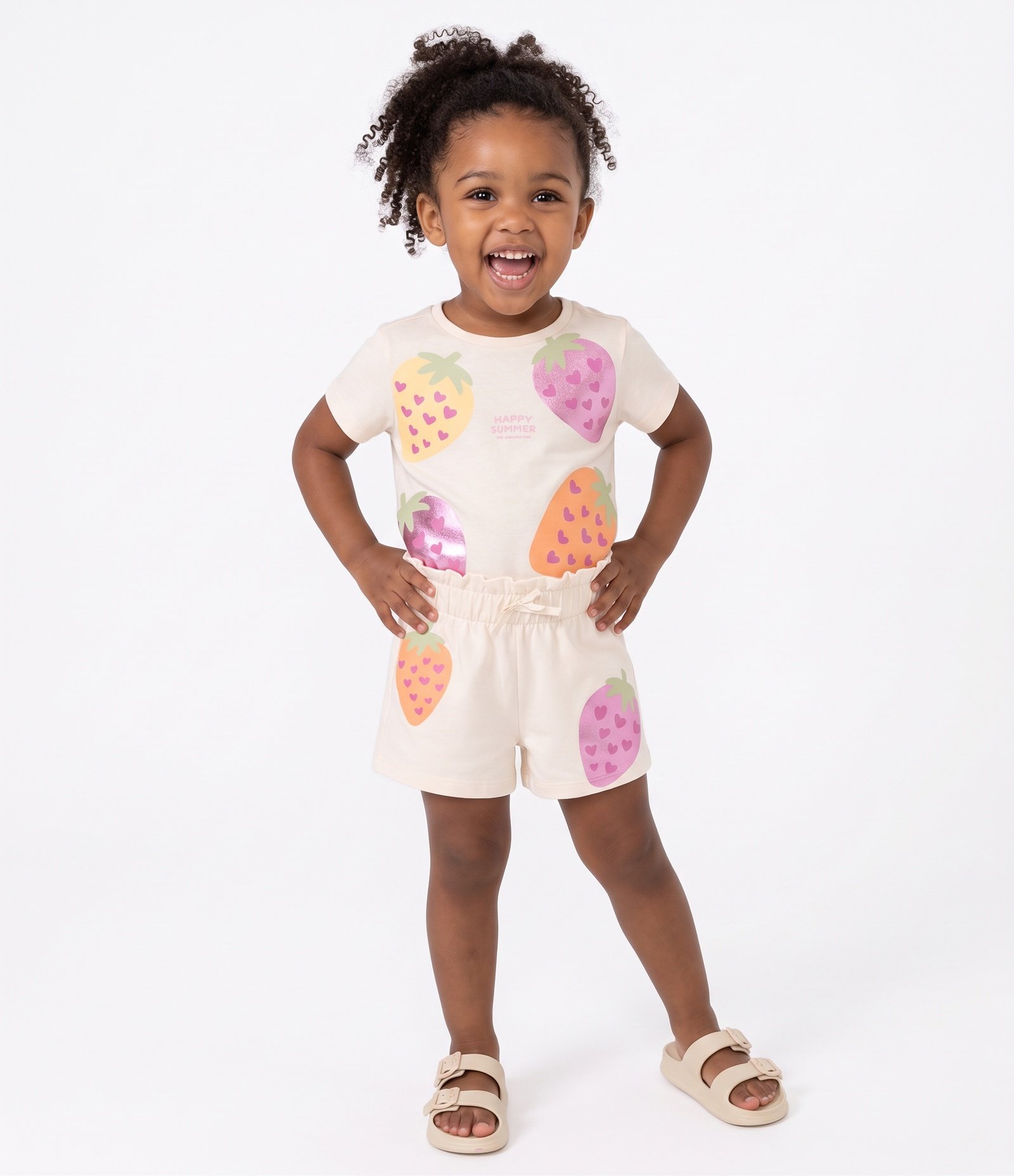 Short Infantil Em Cotton Morangos Tam - 1 a 6 Anos Bege 1