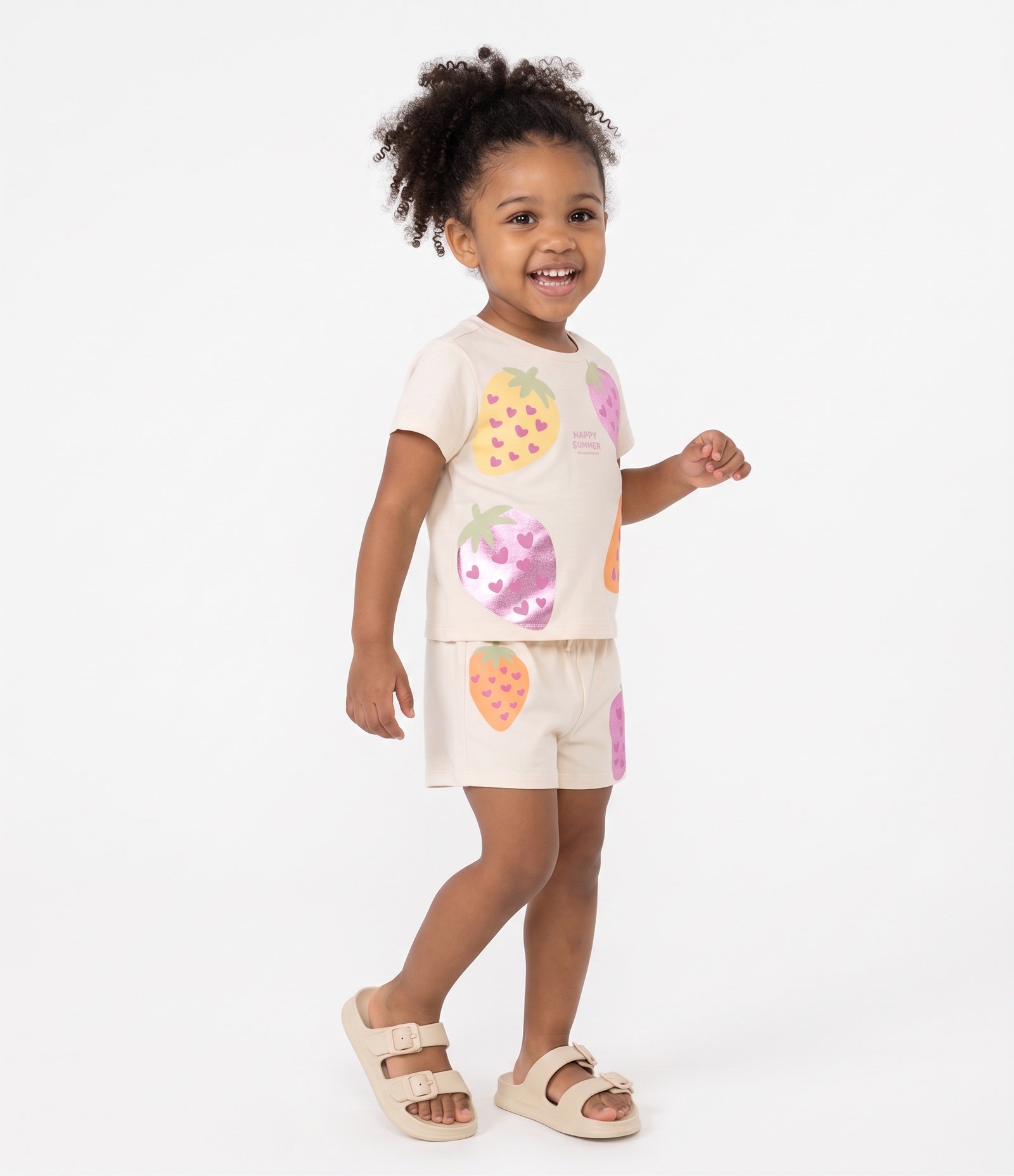 Short Infantil Em Cotton Morangos Tam - 1 a 6 Anos Bege 2