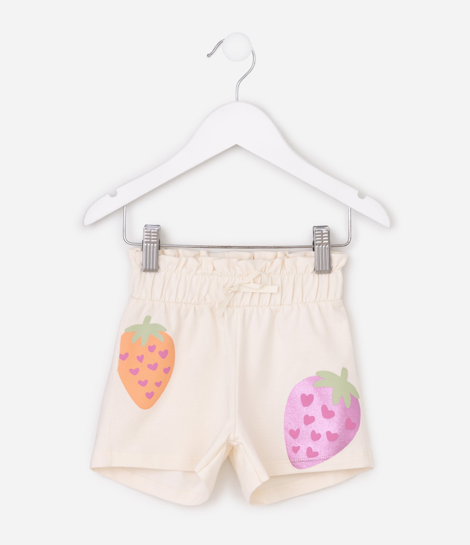 Short Infantil Em Cotton Morangos Tam - 1 a 6 Anos Bege 3