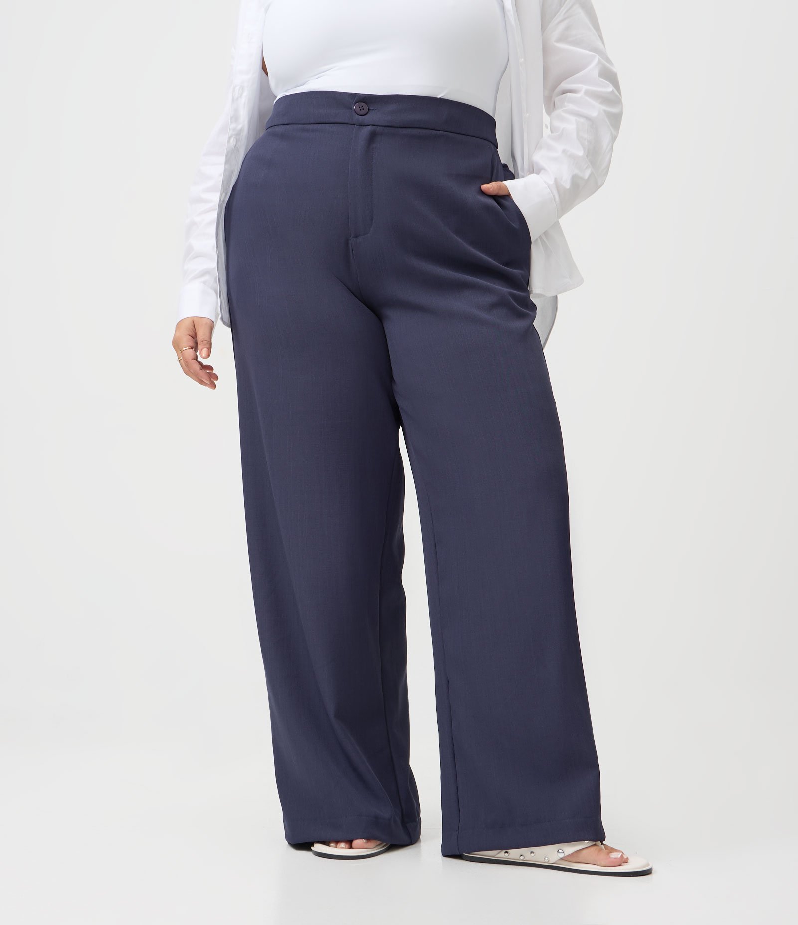 Calça Pantalona em Sarja Alfaiatada com Cós Ajustável Curve & Plus Size Azul 2