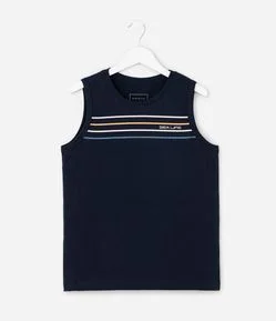 Camiseta Infantil Em Algodão Fuzarka Estampa Localizada e Listra no Peito - Tam  5 a 14 Anos