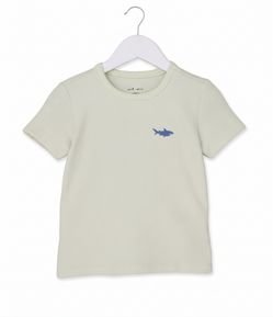 Camiseta Infantil Texturizada e Bordado de Tubarão - Tam 1 a 6 anos
