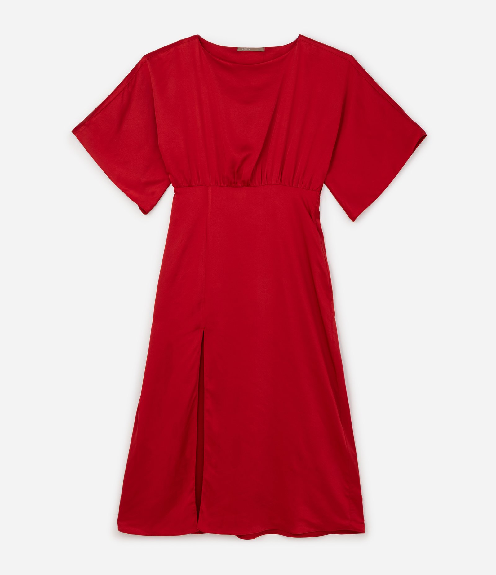 Vestido Longo em Cetim com Manga Morcego e Fenda Curve & Plus Size Vermelho 6