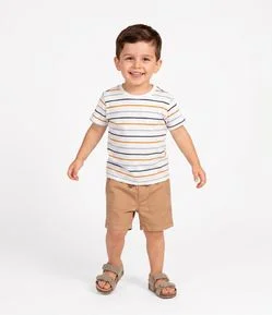 Camiseta Infantil em Algodão com Listras Coloridas - Tam 1 a 6 Anos