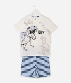 Pijama Infantil em Algodão Estampa Dinossauro - Tam 5 a 14 Anos