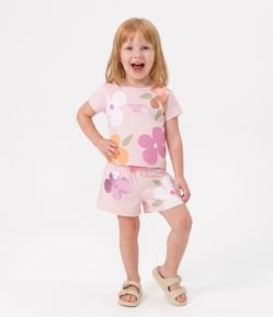 Camiseta Infantil Em Algodão Poim Estampa Floral - Tam1 a 6 Anos