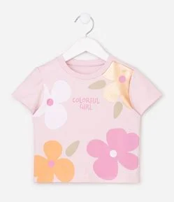 Camiseta Infantil Em Algodão Poim Estampa Floral - Tam1 a 6 Anos