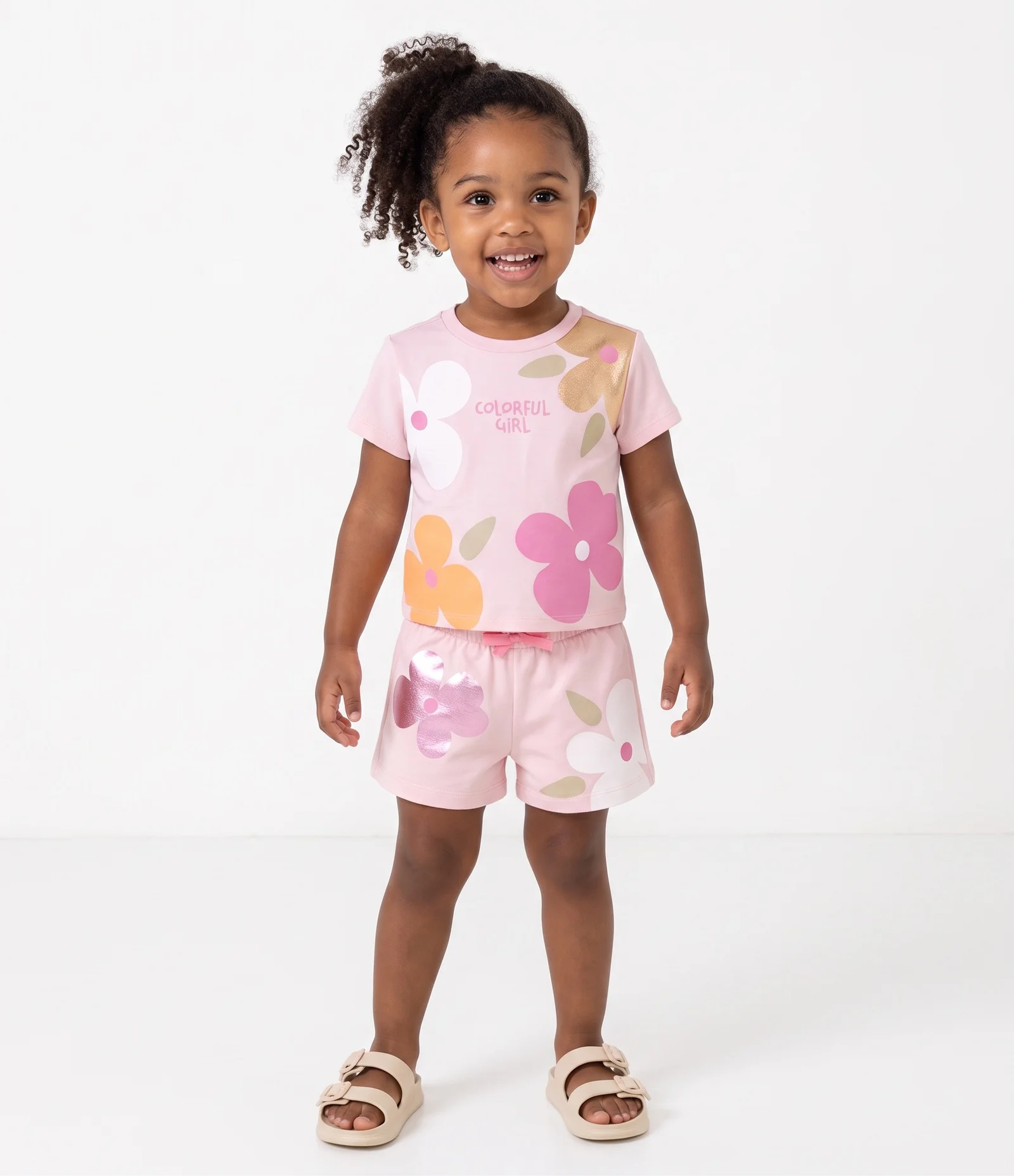 Short Clochard Infantil em Algodão com Estampa Floral - Tam 1 a 6 Anos Rosa 1