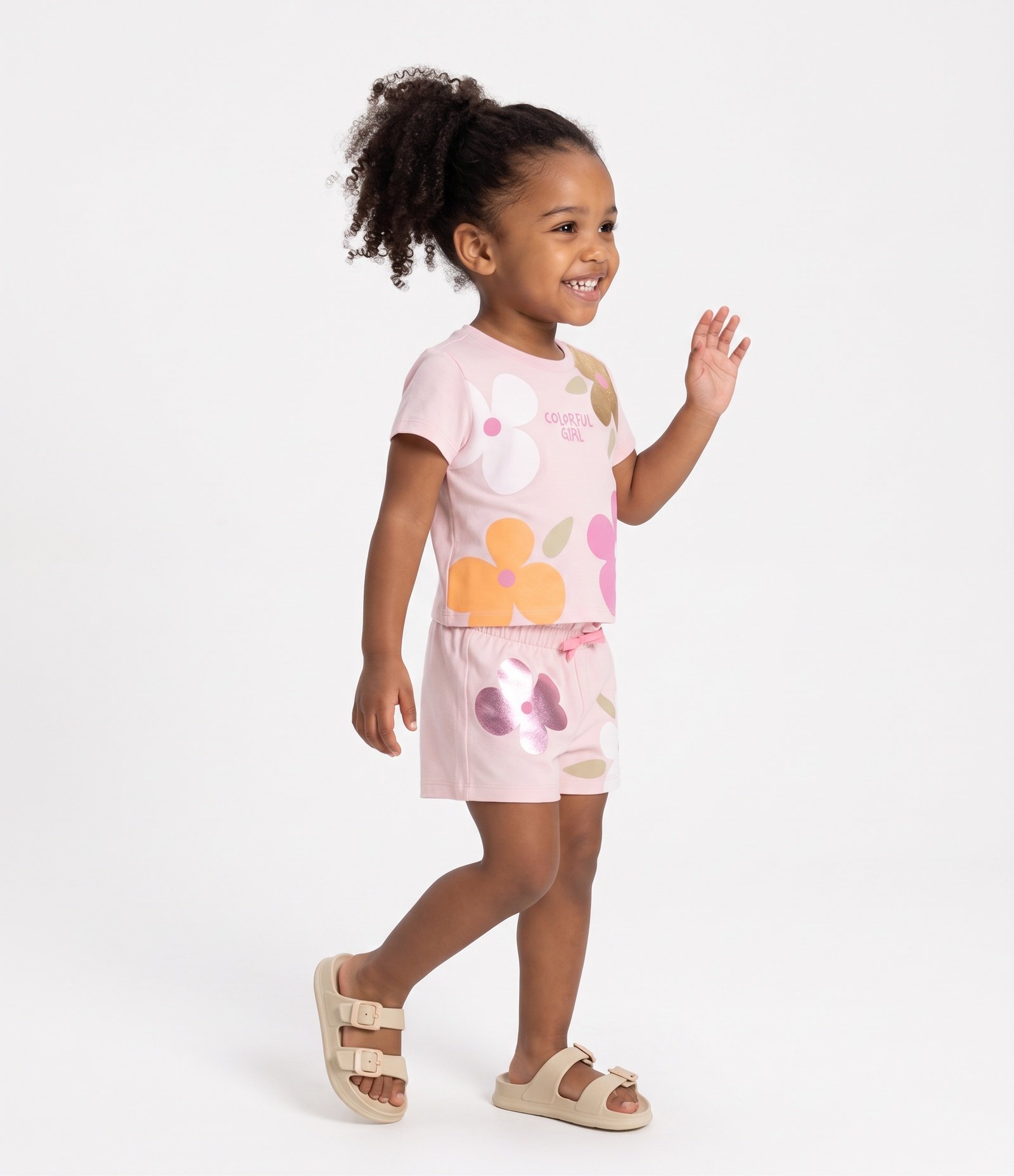 Short Clochard Infantil em Algodão com Estampa Floral - Tam 1 a 6 Anos Rosa 2