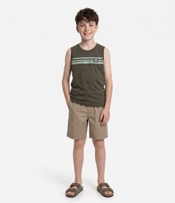 Camiseta Infantil Em Algodão Listrada com Estampa Localizada - Tam 5 a 14 Anos