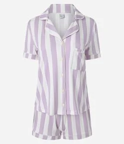 Pijama Curto Americano em Viscolycra com Estampa Listrada