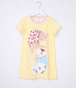 Camisola Infantil Em Algodão Estampa Gatinhos - Tam 5 a 14 Anos
