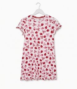 Camisola Infantil com Estampa de Morangos e Lacinhos - Tam 7 a 16 Anos