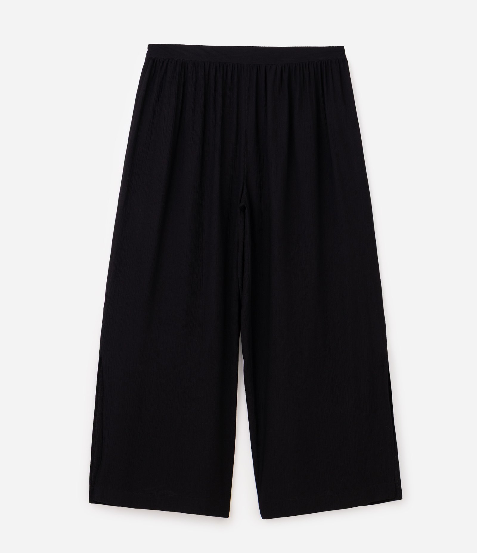 Calça Pantalona em Viscose Texturizada com Fendas Curve & Plus Size Preto 1