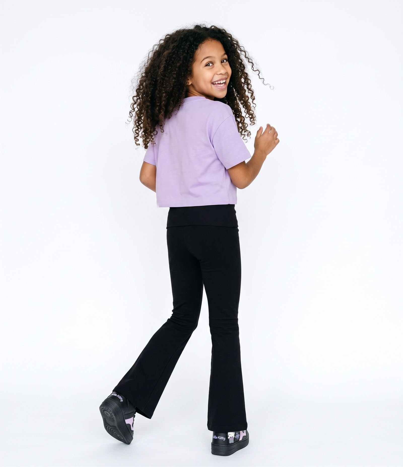Calça Flare Infantil Em Algodão Com Cós Dobrado -Tam 5 a 14 Anos Preto 3