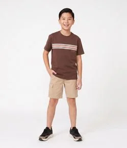 Camiseta Infantil Em Suedine Listra Peito - Tam 5 a 14 Anos