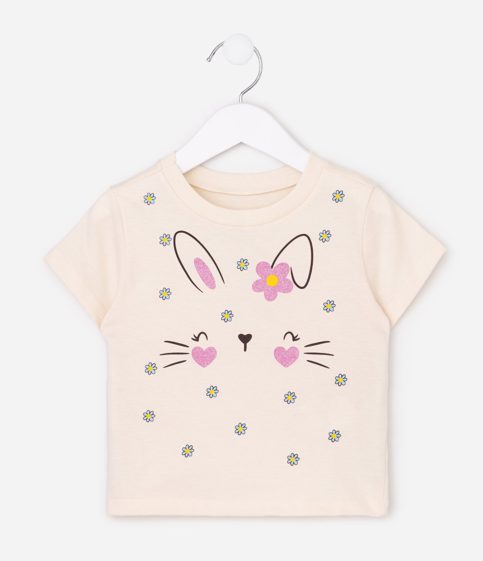 Camiseta Infantil Em Algodão Com Florzinnhas - Tam 1 a 6 Anos Bege 1