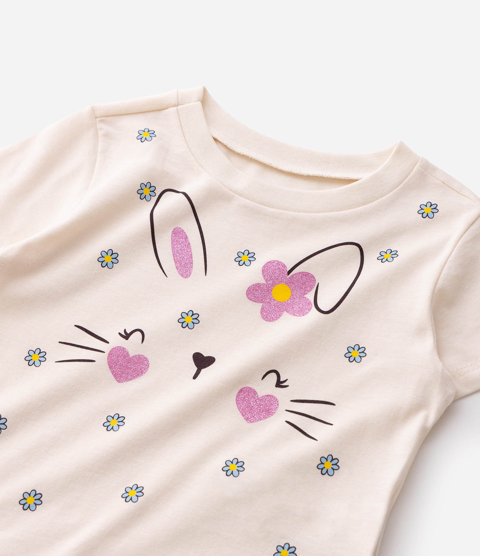 Camiseta Infantil Em Algodão Com Florzinnhas - Tam 1 a 6 Anos Bege 4