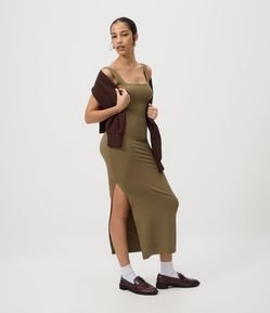 Vestido Long Midi em Poliamida com Decote nas Costas