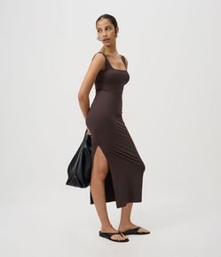 Vestido Long Midi em Poliamida com Decote nas Costas