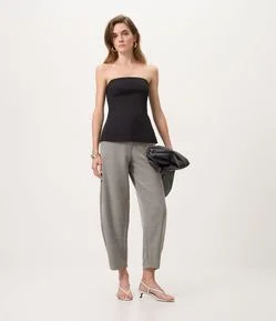 Calça Barrel Xadrez com Cinto de Fivela Forrada