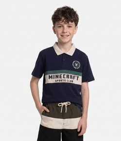 Polo Infantil com Estampa Minecraft - Tam 5 a 14 Anos