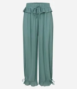Calça Aladim em Viscolinho com Renda na Cintura e Barra Ajustável