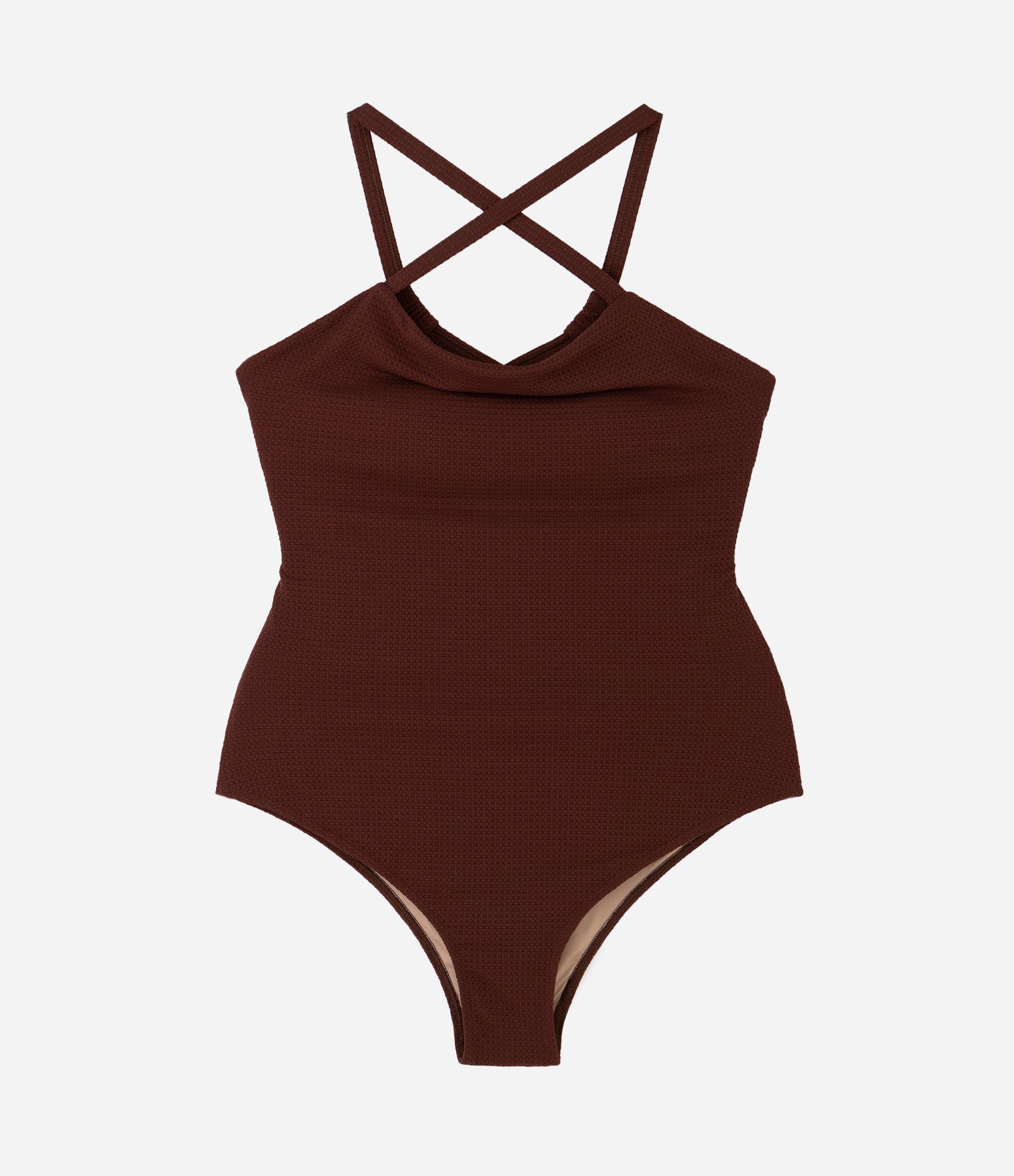Maiô Texturizado com Costas Vazadas e Amarração Curve & Plus Size Marrom 4