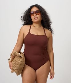 Maiô Texturizado com Costas Vazadas e Amarração Curve & Plus Size