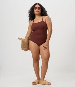 Maiô Texturizado com Costas Vazadas e Amarração Curve & Plus Size