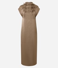 Vestido Túnica Acetinado com Fechamento Frontal