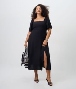 Vestido Midi em Crepe com Decote Quadrado Curve & Plus Size