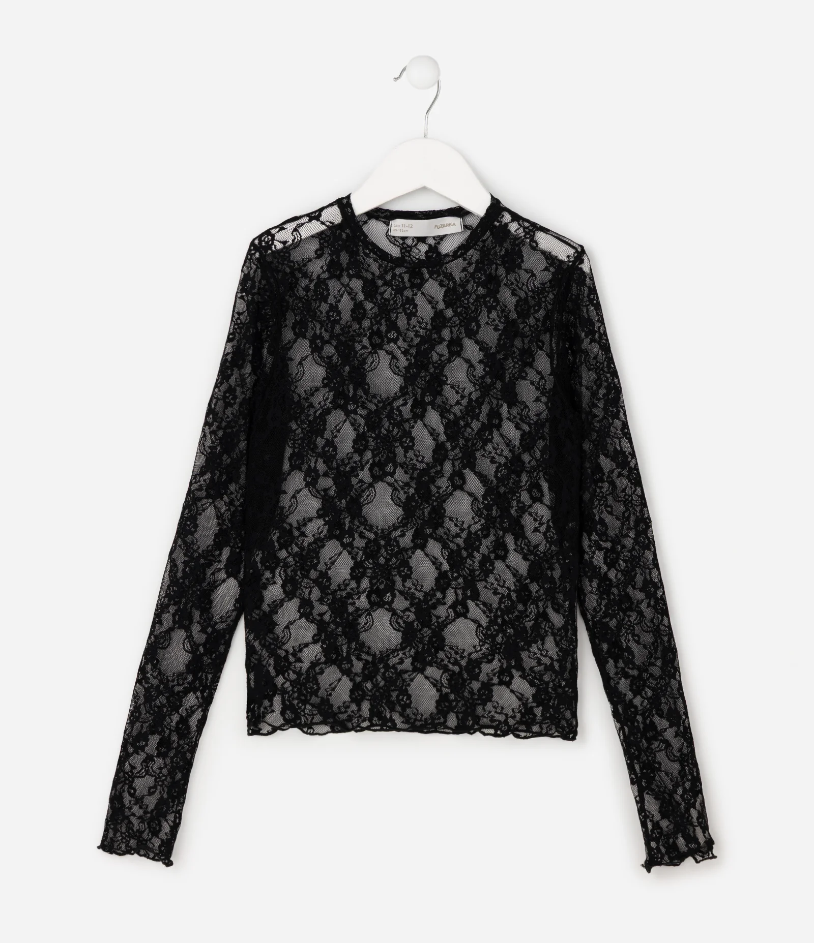 Blusa Infantil em Renda com Manga Longa - Tam 5 a 16 Anos Preto 3