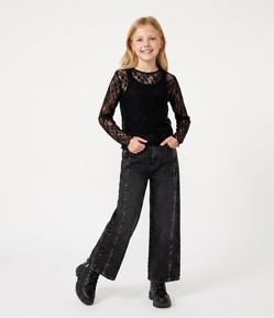 Blusa Infantil em Renda com Manga Longa - Tam 5 a 16 Anos