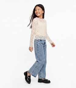 Blusa Infantil em Renda com Manga Longa - Tam 5 a 16 Anos