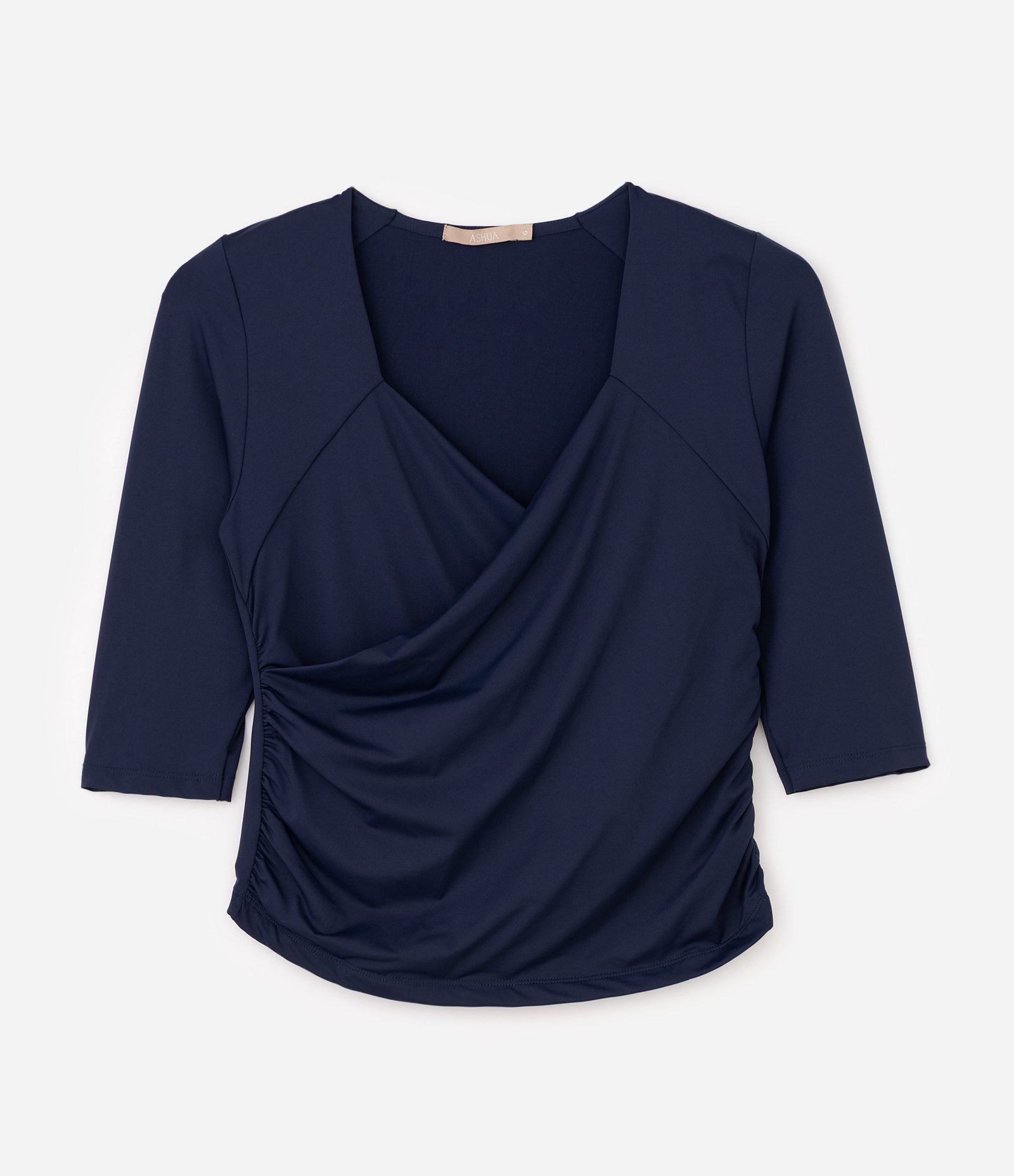 Blusa Ajustada em Poliamida com Decote Transpassado Curve & Plus Size Azul 5