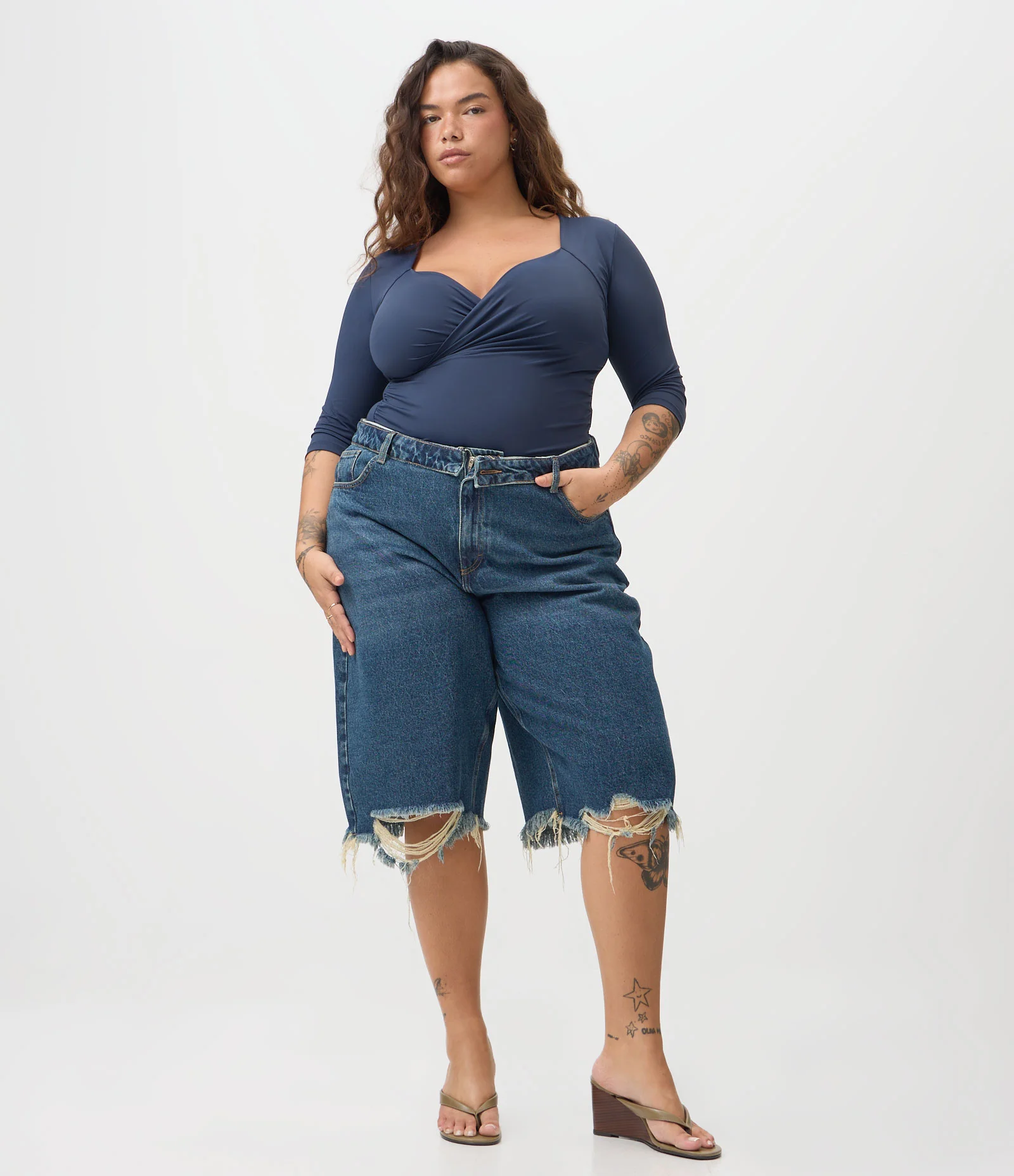 Blusa Ajustada em Poliamida com Decote Transpassado Curve & Plus Size Azul 2