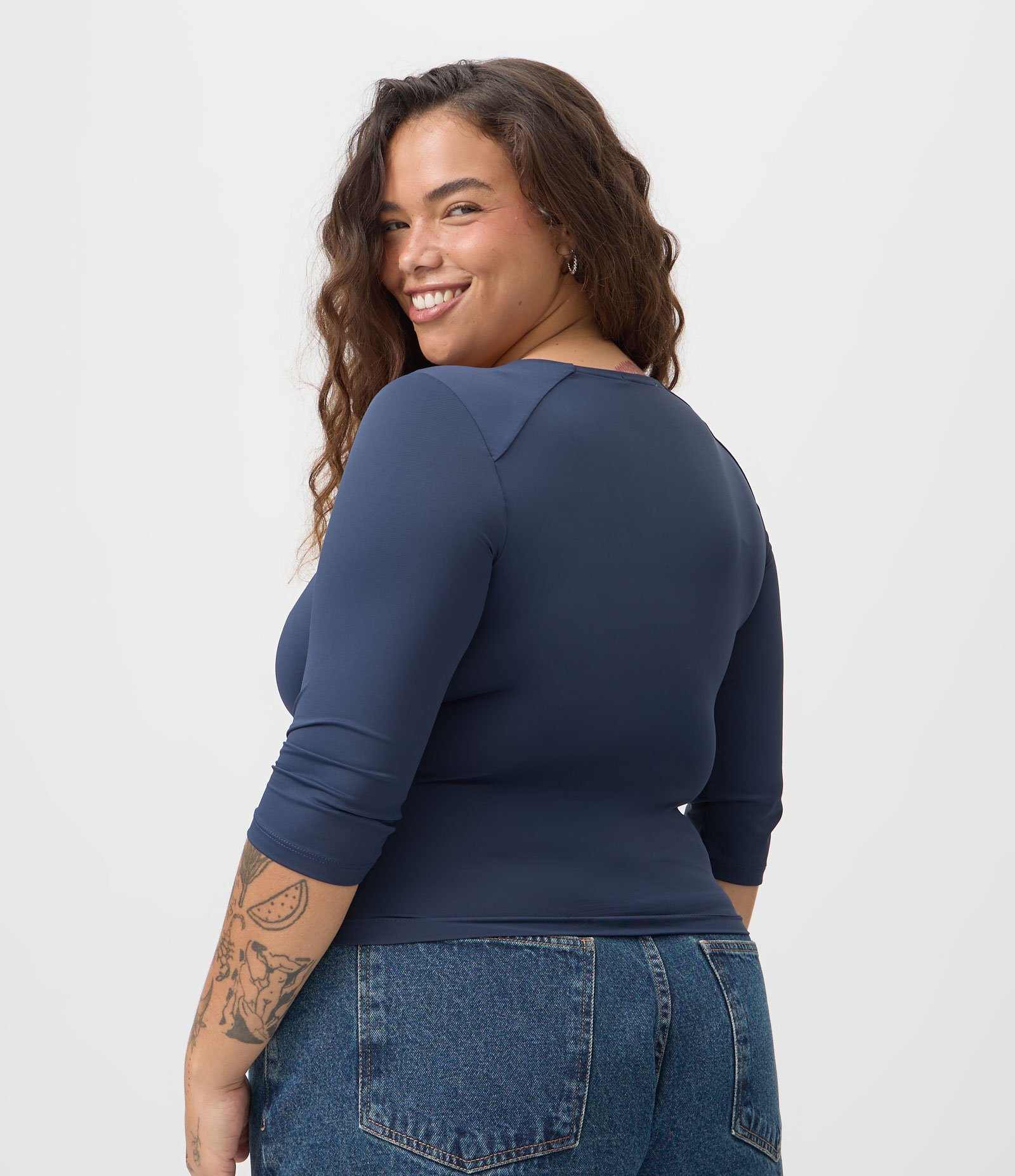 Blusa Ajustada em Poliamida com Decote Transpassado Curve & Plus Size Azul 4