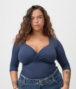 Blusa Ajustada em Poliamida com Decote Transpassado Curve & Plus Size