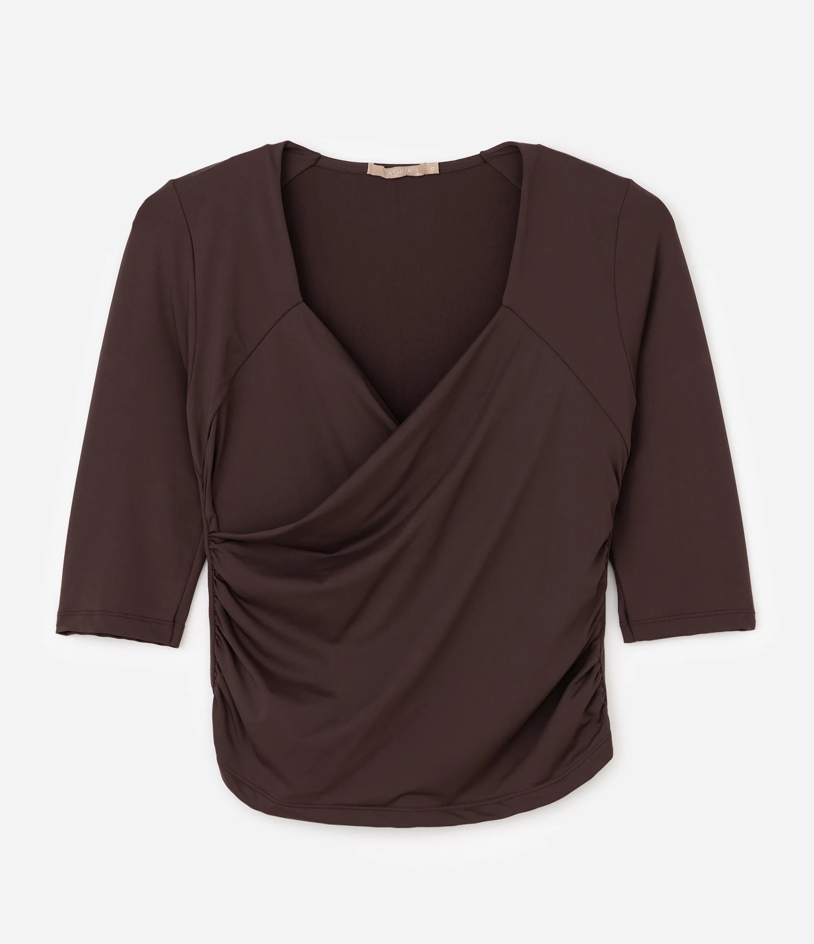 Blusa Ajustada em Poliamida com Decote Transpassado Curve & Plus Size Marrom 5