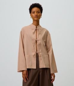 Blusa Kimono em Algodão com Amarração Oriental Frontal