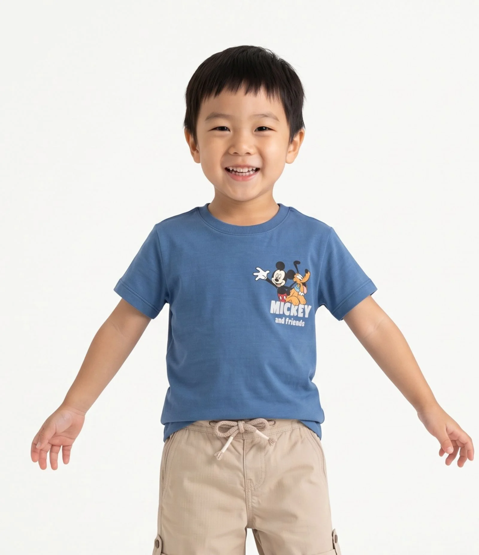 Camiseta Infantil Texturizada com Estampa Mickey e Pluto - Tam 2 a 6 anos Azul 1