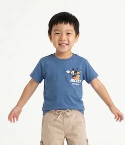 Camiseta Infantil Texturizada com Estampa Mickey e Pluto - Tam 2 a 6 anos