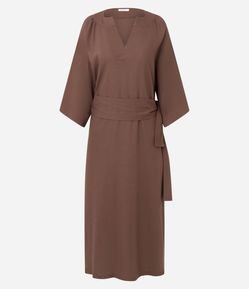 Vestido Kimono em Viscolinho com Faixa para Amarração e Mangas Amplas