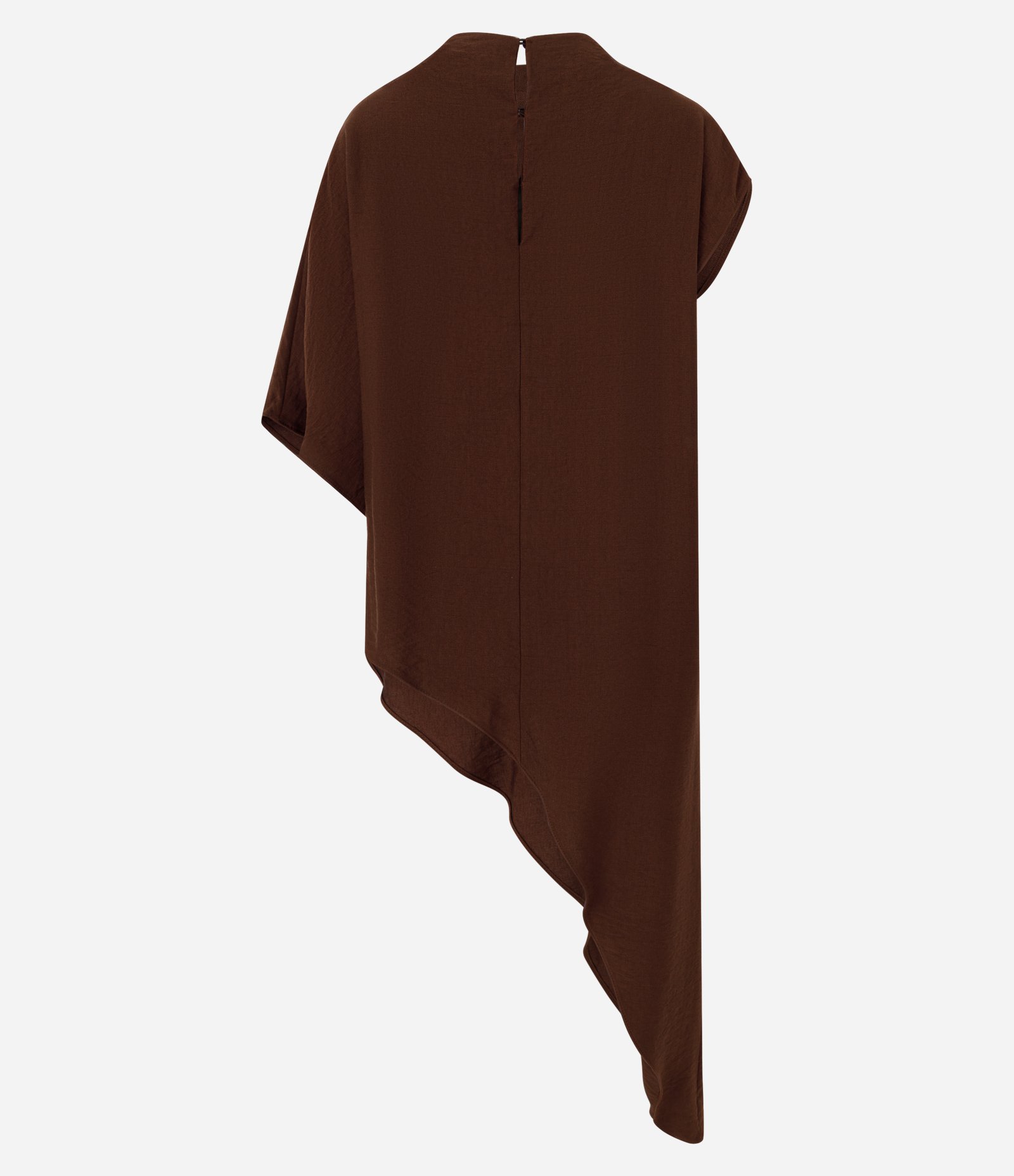 Blusa Over em Viscose com Gola Halter e Barra Assimétrica Marrom Médio 3