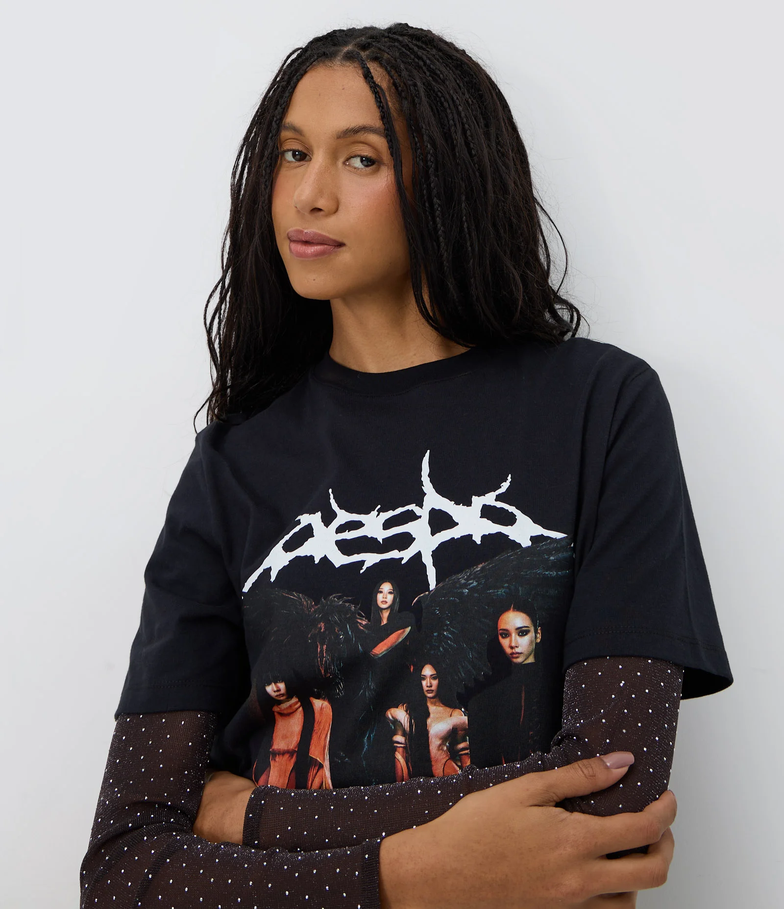 Camiseta Manga Curta com Estampa AESPA em Algodão Preto 1