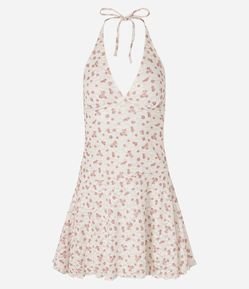Vestido Frente Única Curto em Renda com Estampa Floral Liberty