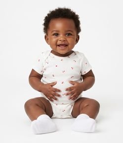 Body Bebê Em Algodão Estampa Cerejas e Morangos - Tam RN a 18 Meses